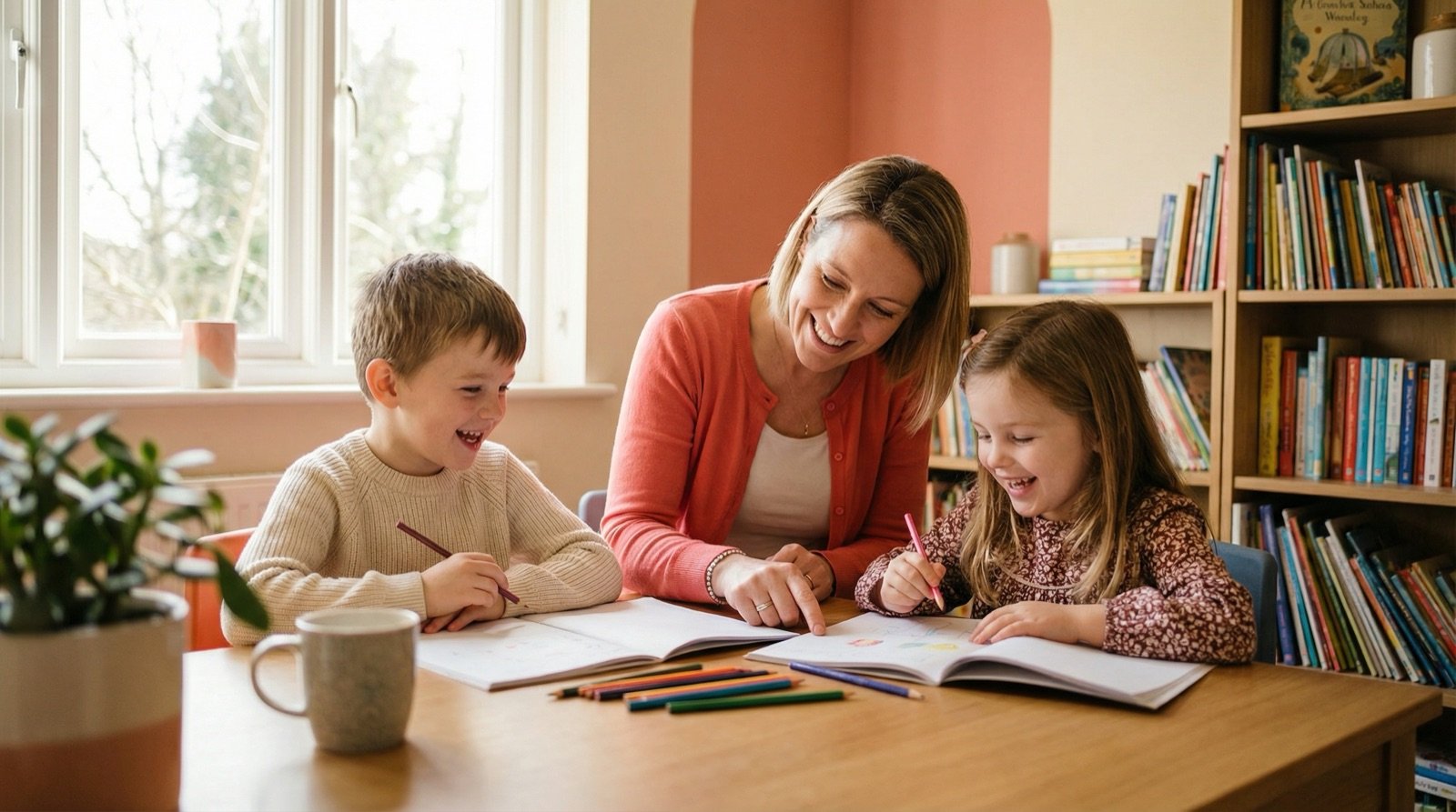 Bambini che studiano felici