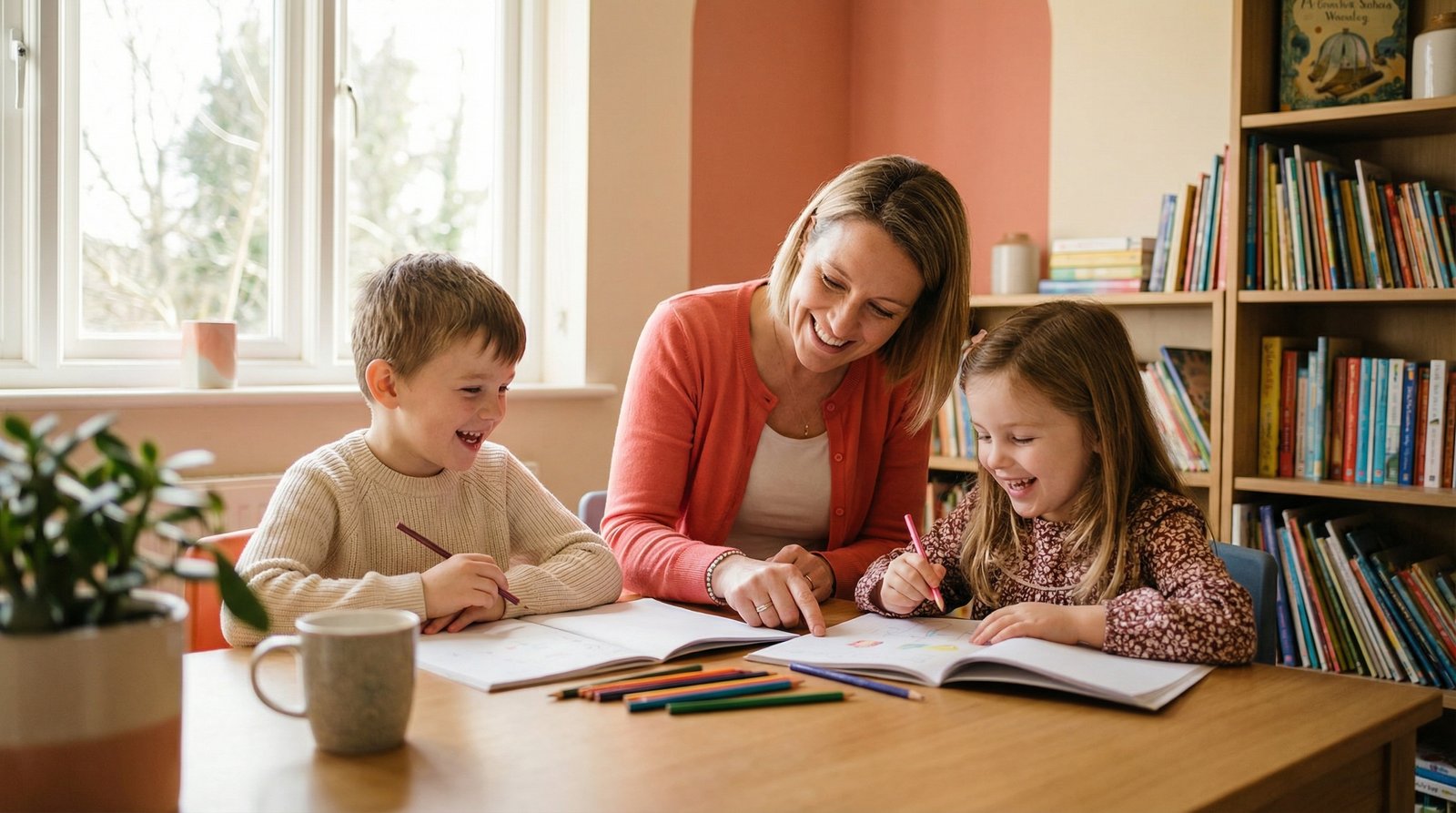 Bambini che studiano felici
